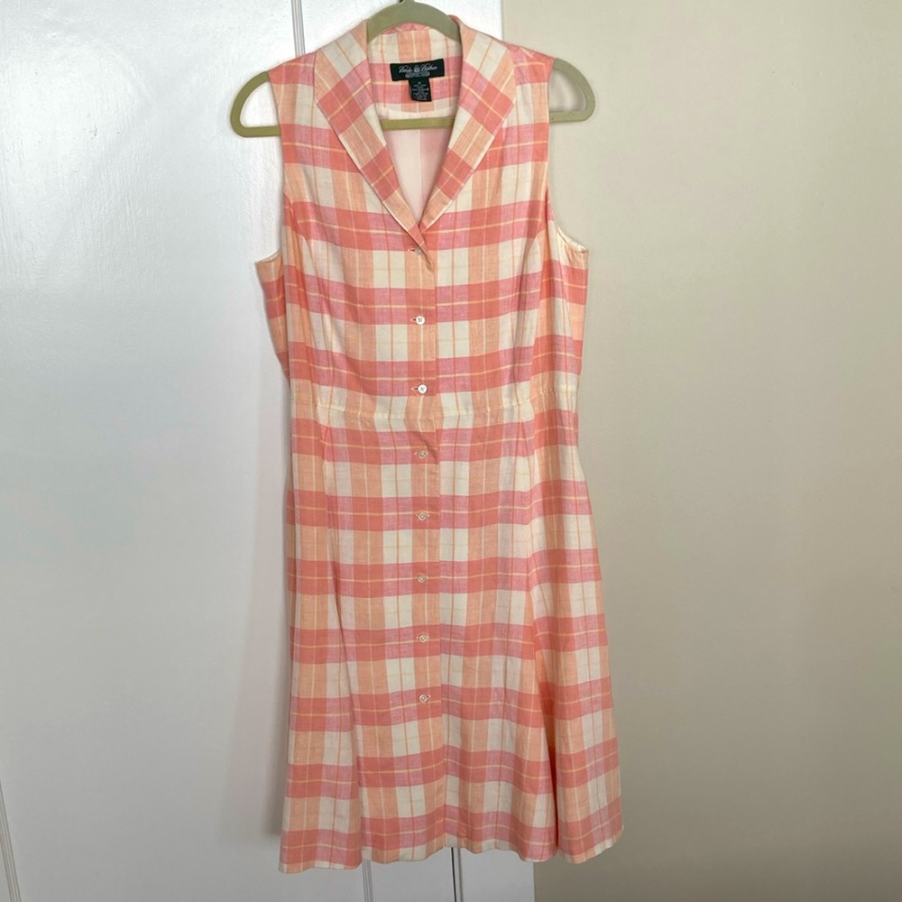 Linen Brooks Brothers pastel plaid linen dress size 14